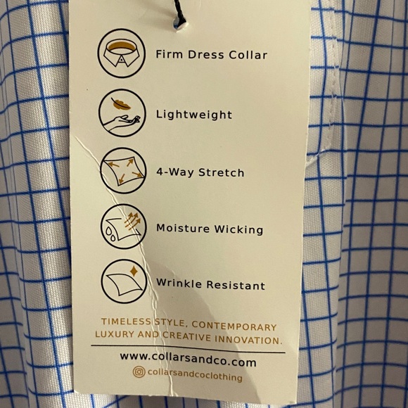 NWT COLLARS & CO MENS SIZE 2XLTALL Light Blue Grid POLO Shirt - Picture 4 of 12